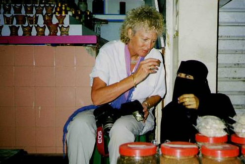 Christine in an incense souk, Oman