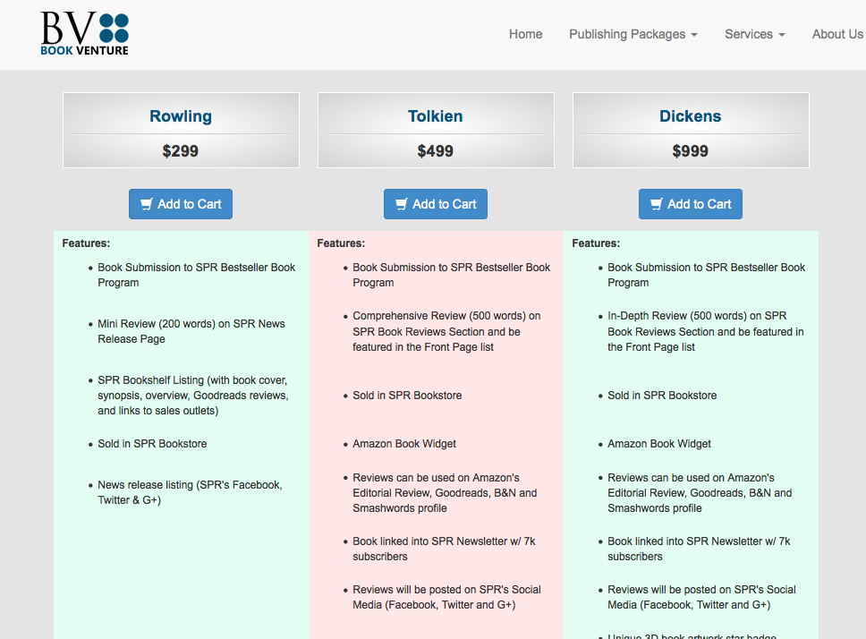 BookVenture marking up SPR products without permission