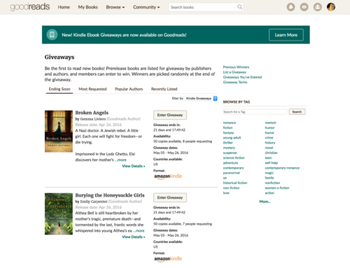 Goodreads Giveaways Now Include Kindle Books