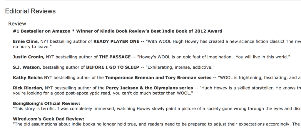 Editorial Reviews for Hugh Howey's "Wool"
